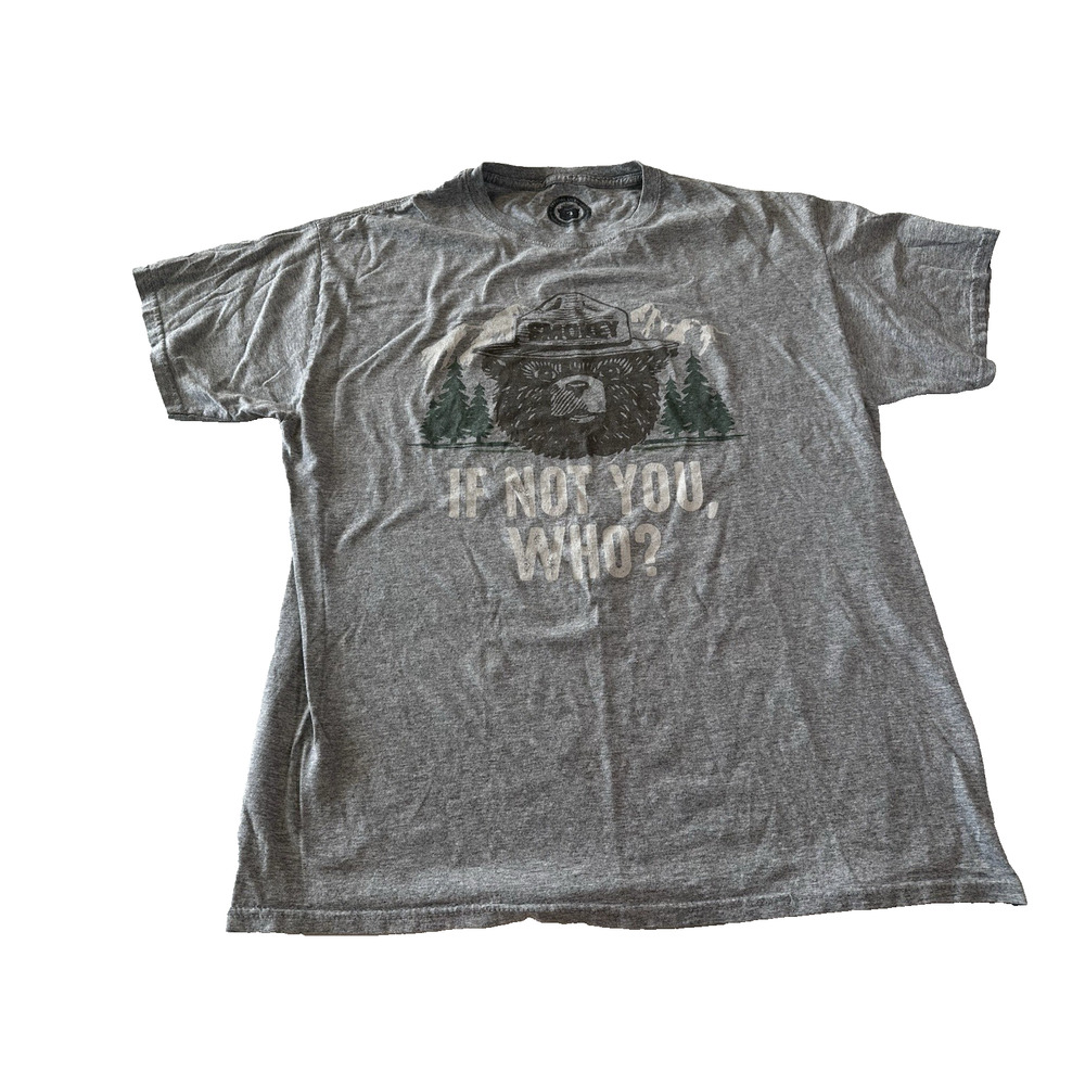 Smokey the Bear Graphic T-shirt Sz L Gray If not you, Who? Gorpcore Outdoor